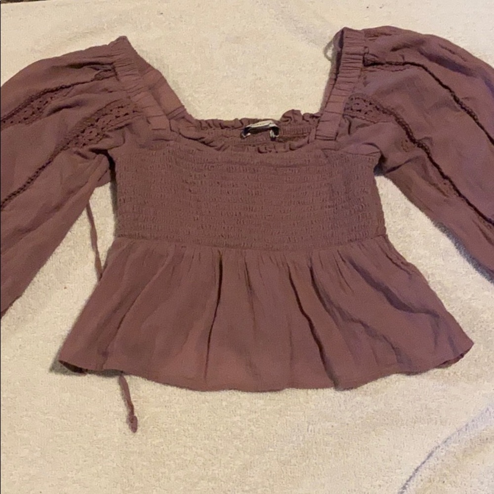Purple Tight Fit Puffy Sleeve Crop